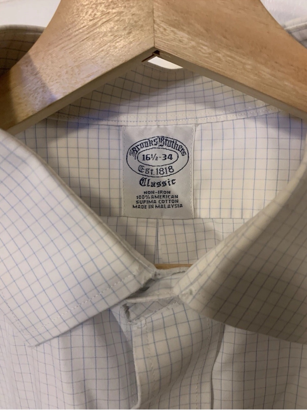 Brooks Brothers White Dress Shirt with Light Blue Grid - Picture 1 of 9